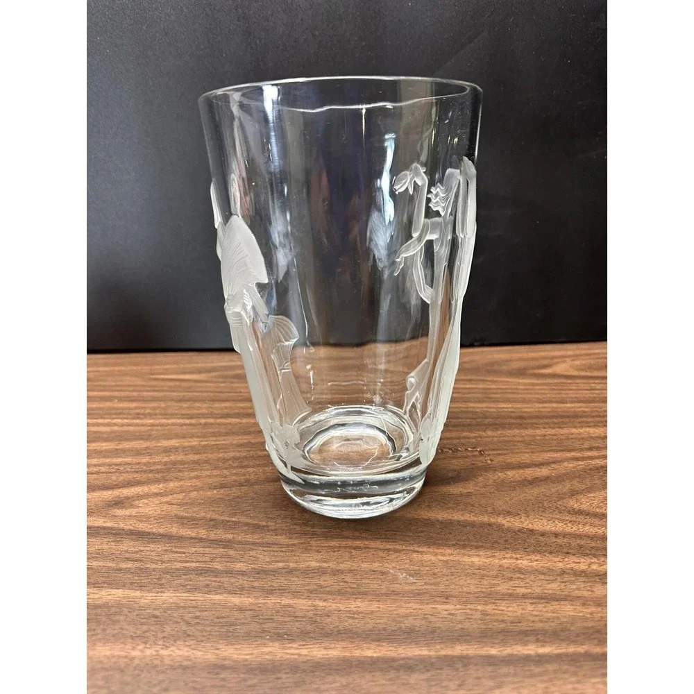 Vintage Verlys Crystal Glass Vase Raised Seasons SPRING Signed Carl Schmitz 1940